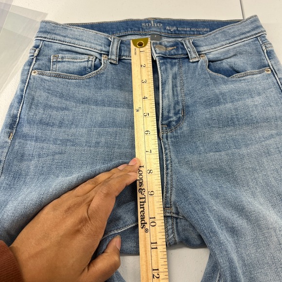 Soho High Waist Straight Jeans Womens 2 Blue Denim Stretch Mid Rise Frayed Hem - Picture 10 of 14